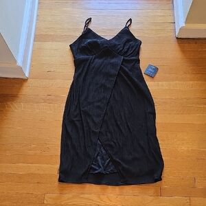 NWT, Lulus, Black Textured A-Line Tie-Back Midi Dress, Women's XL